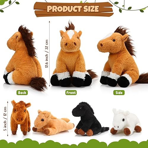 Miniatura 2 de Lenwen 5 piezas de animales de peluche de caballo de 18 pulgadas grande mamá caballo de peluche con 4 bebés en cremallera para nutrir el vientre