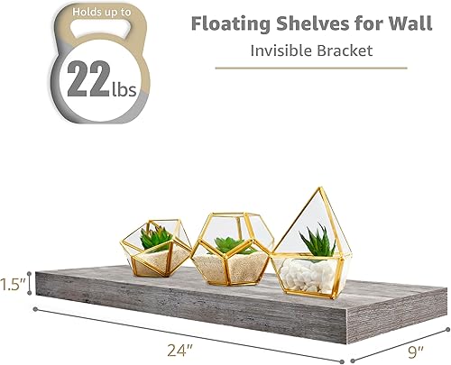 Miniatura 3 de Sorbus Estantes flotantes para pared, estantes de baño de 24 pulgadas, decoración de pared para dormitorio, cocina, sala de estar, decoración del