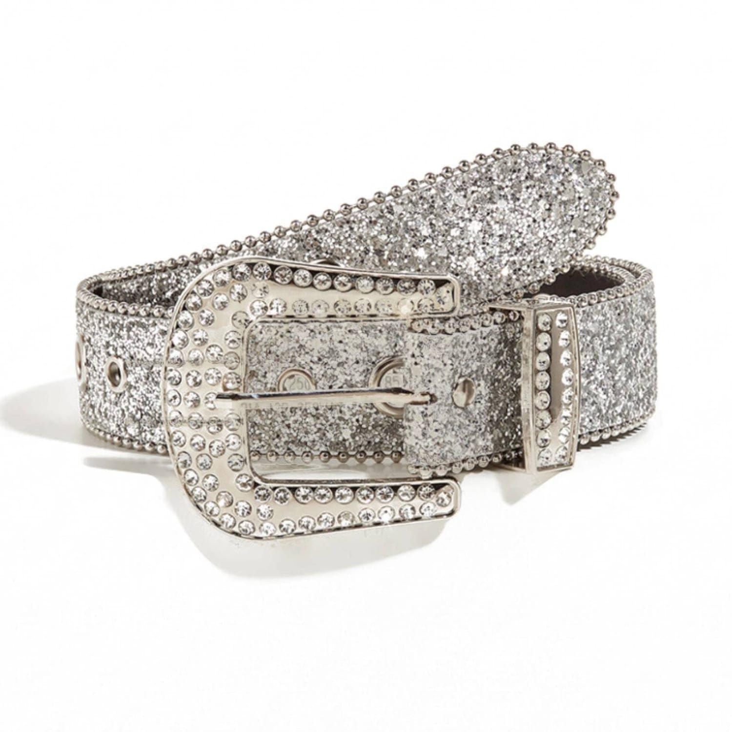 Glittering Sequin Belt Wide Belt with Rhinestone Buckle Adjustable Sparkling for Women, Jeans, Dresses, Going-Out, Silver, 3.8CM S-image-43