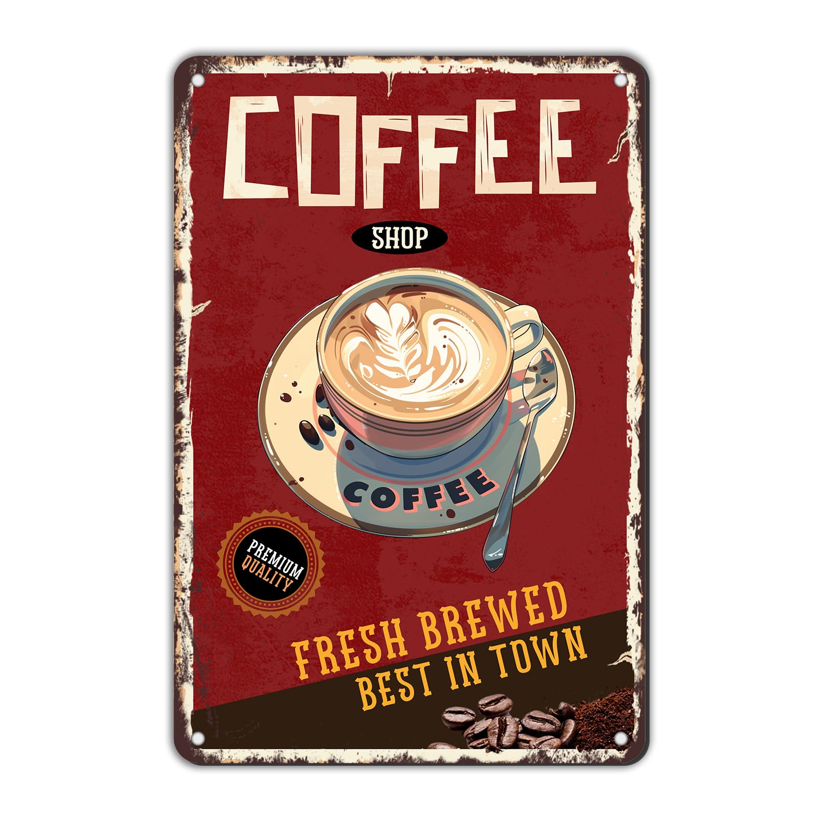 Anceky Coffee Shop In Town Metal Tin Sign Yard Sign Wall Decor for Home Yard Outdoor Bar Cafe Outside 12×8 Inch