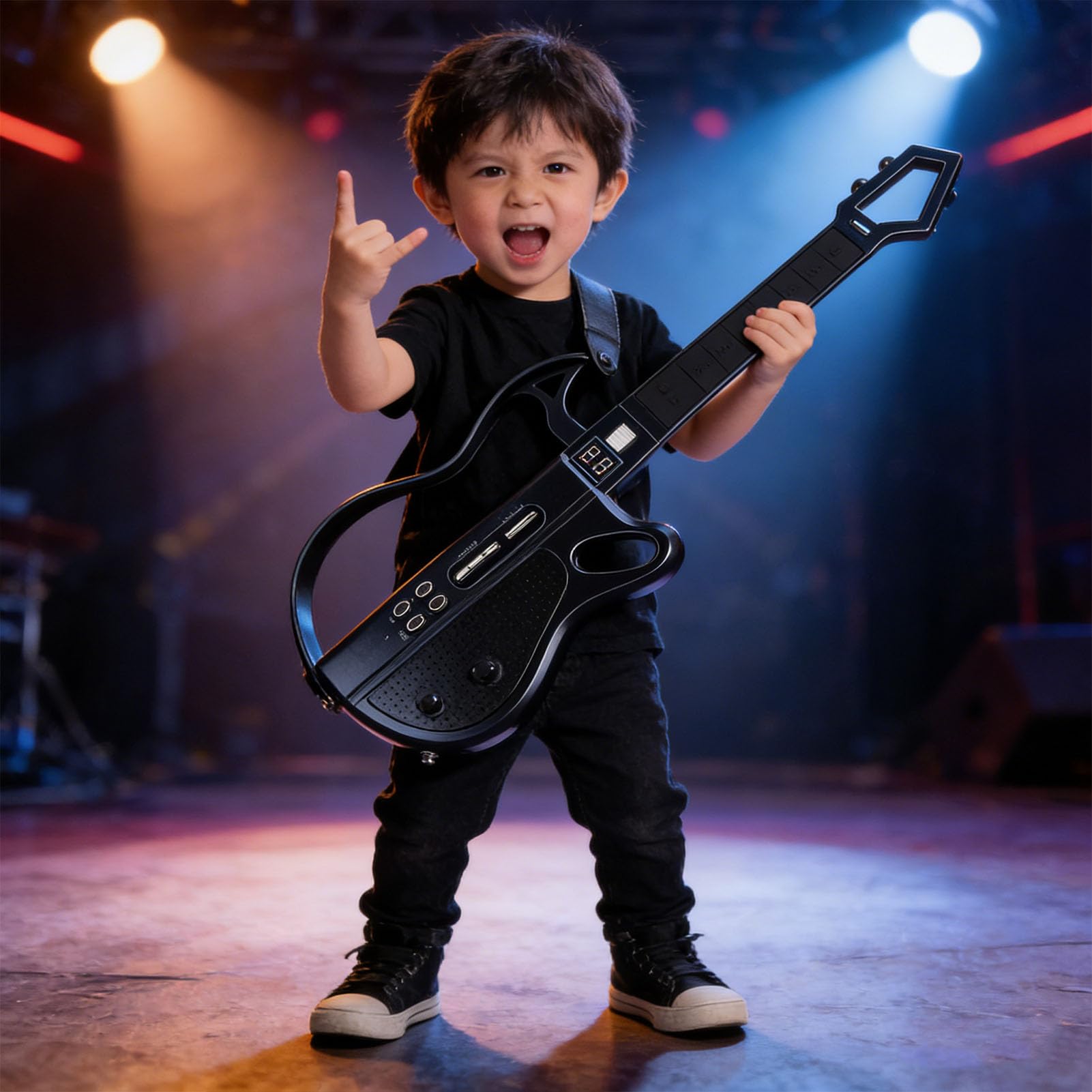 Diydeg Smart Guitar, Rechargeable Stringless Foldable Travel Backing Guitarra with LED Lights, Chord Generator Interactive Chord Sheets Bassline for One Man Band, for Adults Teens (Black) — view 3