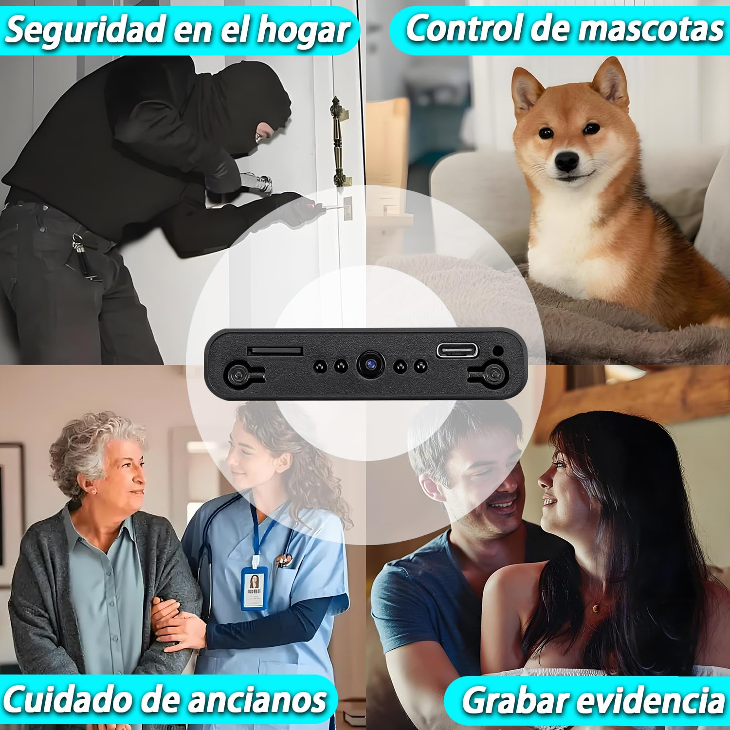 Caméra portable espion cachée, caméra de surveillance mini, caméra de sécurité chargeur portable 10 000 mAh 1080P Détection de mouvement - Vision nocturne automatique - Capteur de gravité