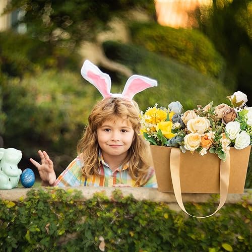 Miniatura 5 de Teling 56 cestas de San Valentín para regalos, 12 canastas de regalo vacías resistentes a granel de cartón kraft con asa, 20 bolsas de regalo