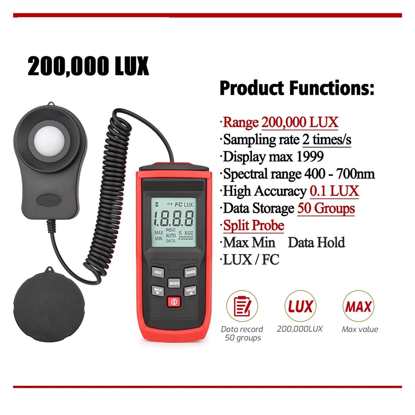 Luxómetro, Medidor De Luz Digital Fotografía Luxómetro Digital Iluminómetro Dividido Probador Ambiental Fotómetro Lux/Fc