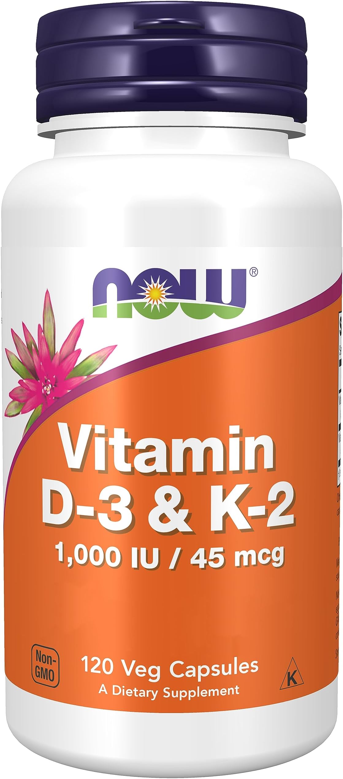 Now Foods, Vitamin D3 & K2, 1,000IU, 120 Capsules, Lab-Tested, Multivitamins, Gluten Free, Soy Free, Vegetarian