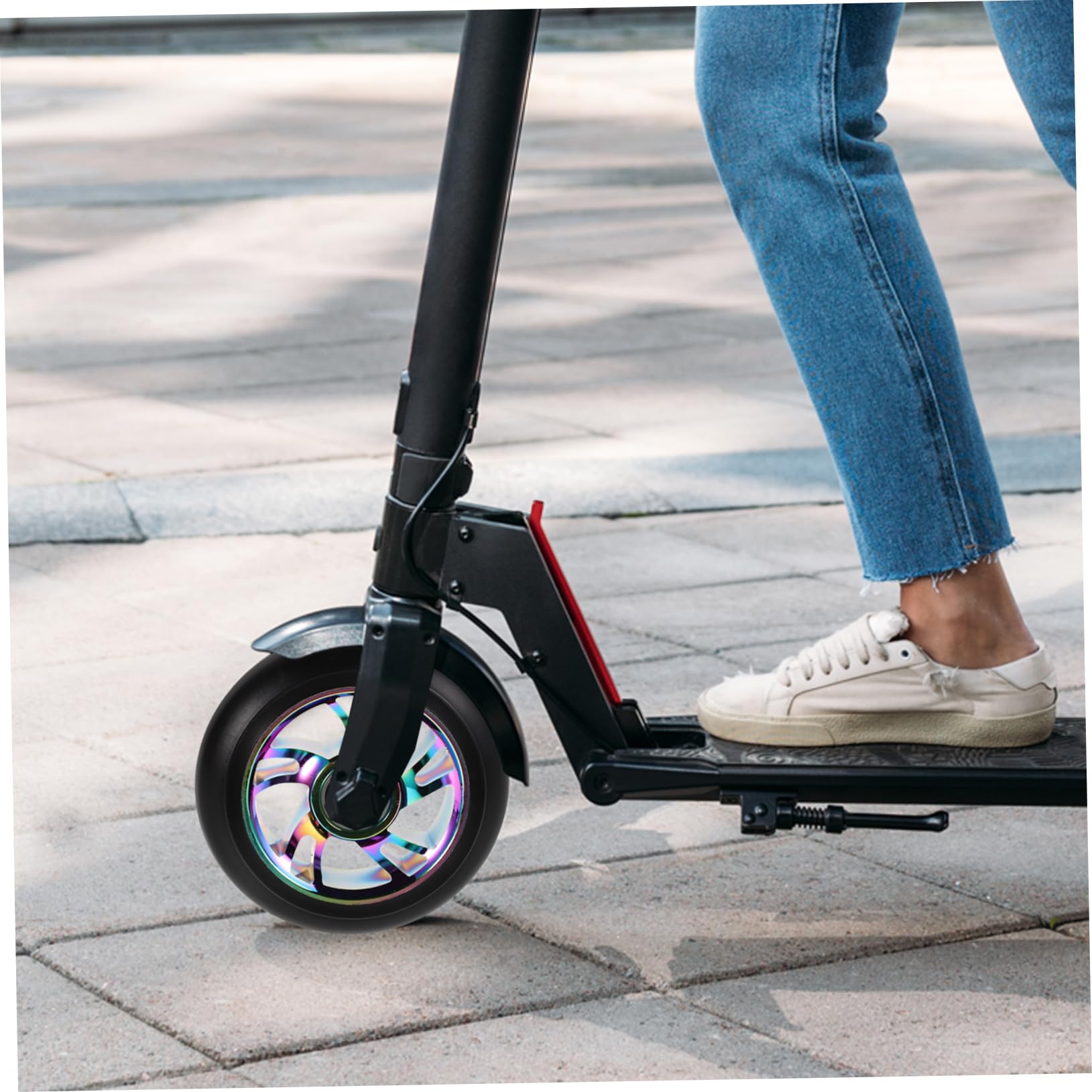WOONEKY 2pezzi Ruote Anteriori per Scooter Illuminato LED Mozzo per Scooter di Ricambio Ruote Posteriori per Monopattino Luci Sostituzione della Ruota in Lega di Alluminio