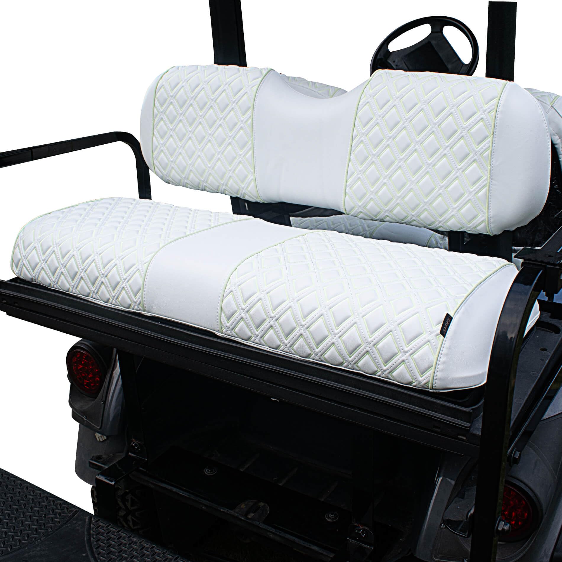 NOKINS Golf Cart Seat Covers for Club Car Precedent DS EZGO RXV TXT Yamaha Drive Rear Seat Cushion Backrest Vinyl Leather Golf Cart Glow Seat Cover, Litte Diamond White Luminous Seat Covers
