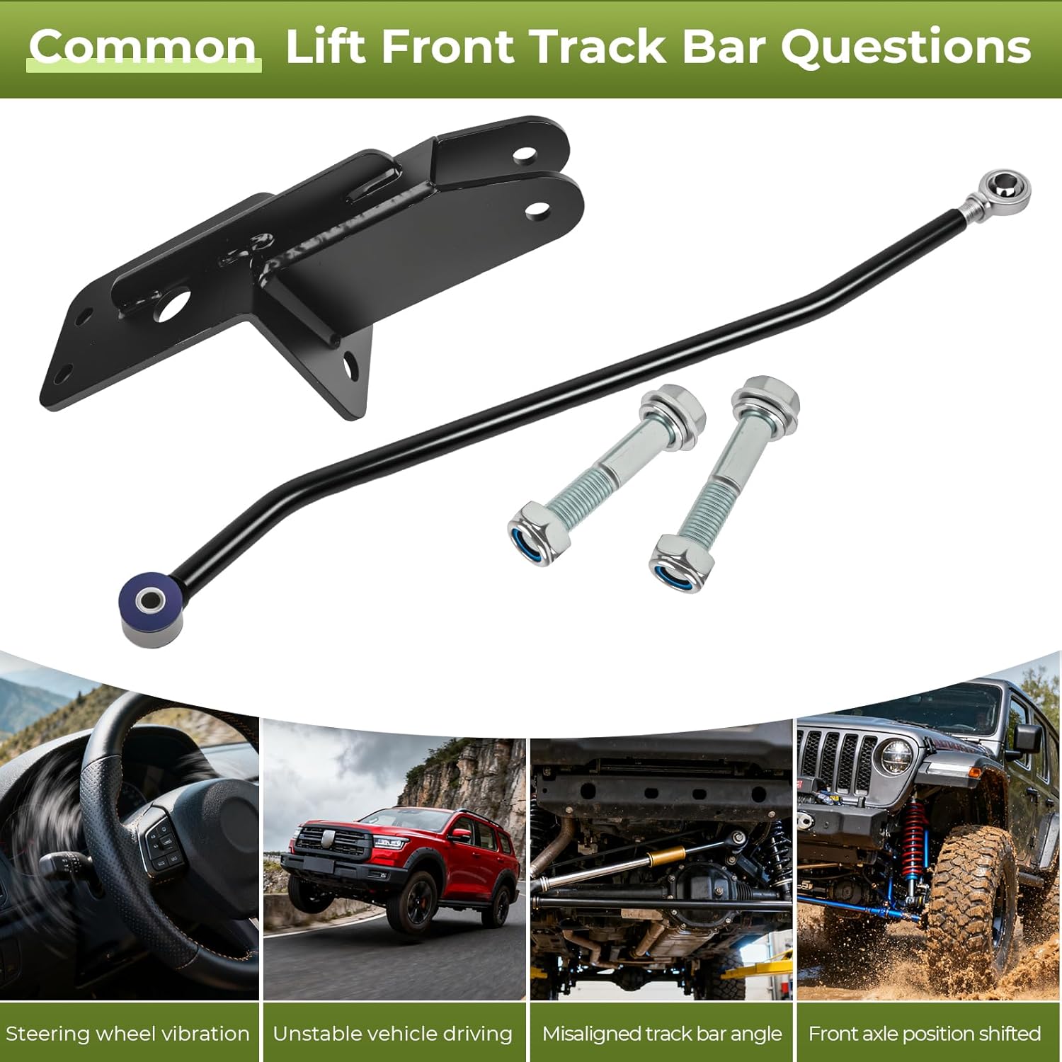 4-6.5" Lift Front Adjustable Track Bar compatible with Jeep Cherokee XJ 1984-2001 2WD 4WD Adjustable Panhard Rod with Relocation Bracket black