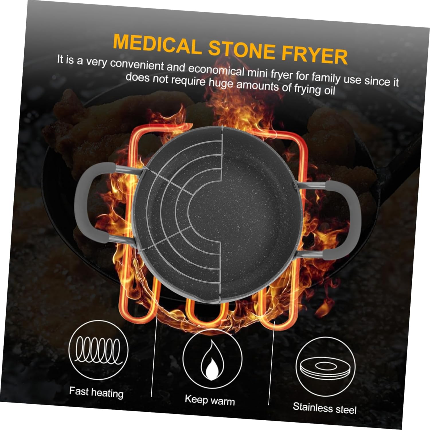 1pc Medical Stone Frying Pot Drainer Rack Non-stick Deep Fryer for Chicken Fish and Fries Compatible Stove Types Easy to Clean Cooking Pan
