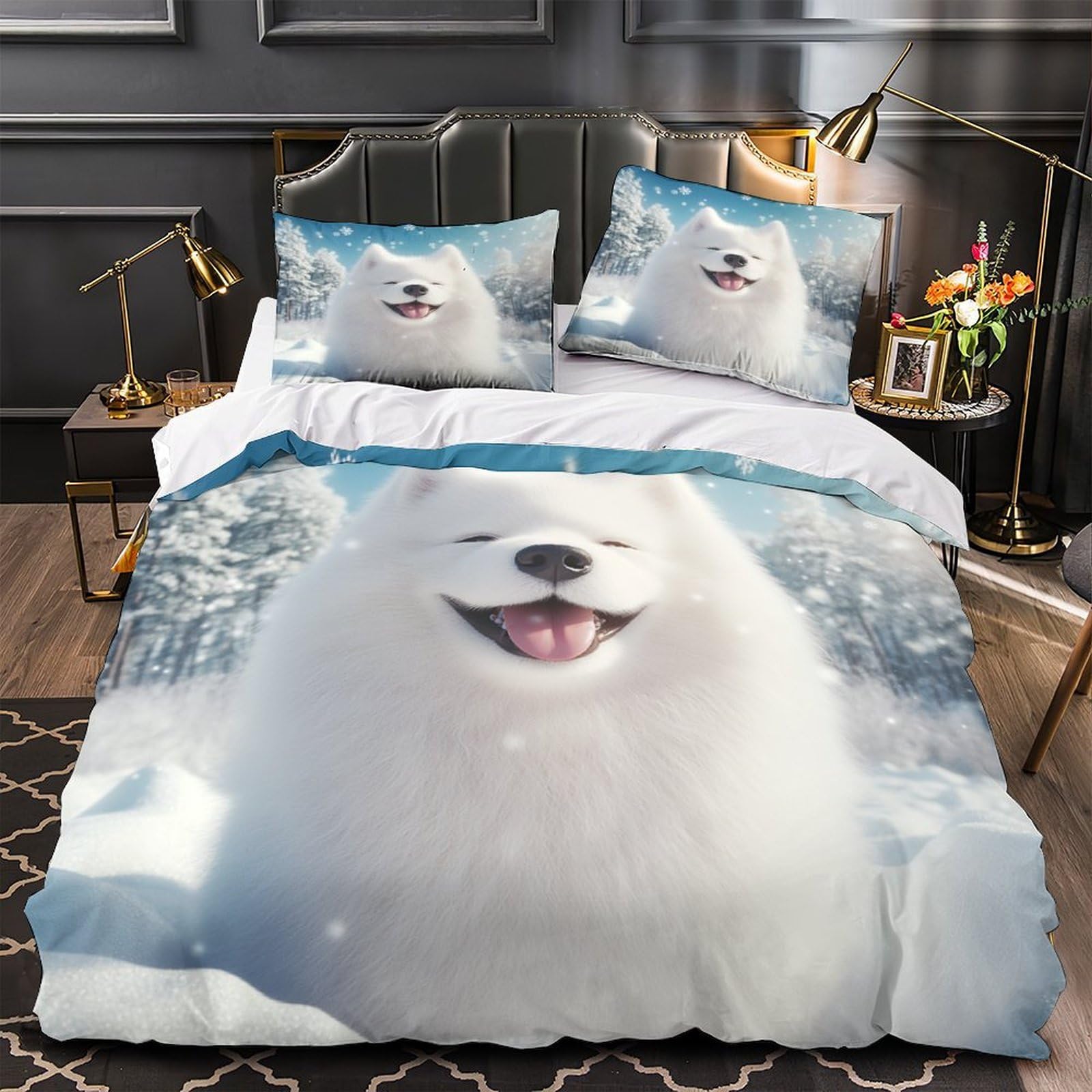 Housse de Couette Chien 3D Microfibre Inaltérable à Fermeture Éclair Cachée 260x220cm