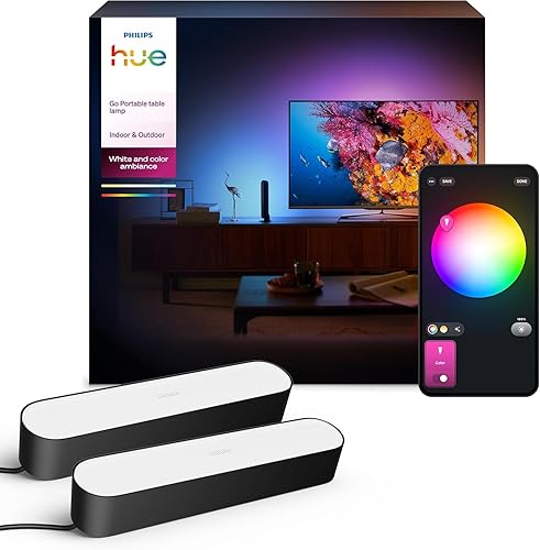 Philips Hue White & Color Ambiance Play Lightbar 2er Pack Basis-Set (500 lm), Dimmbare Lichtsäulen mit 16 Mio. Farben zur TV-Hintergrundbeleuchtung, Lichtsteuerung über Sprache oder App, Schwarz