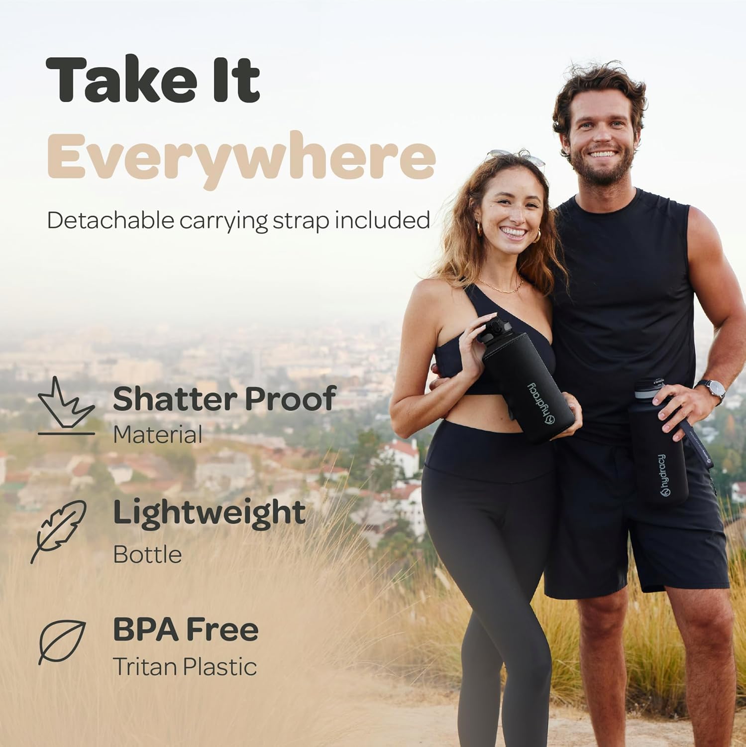 Hydracy Water Bottle with Time Marker -Large BPA Free Water Bottle & No Sweat Sleeve -Leak Proof Gym Bottle with Fruit Infuser Strainer & Times to Drink -Ideal for Fitness Sports & Outdoors