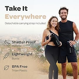 Hydracy 2L Large Water Bottle, Shatterproof, BPA Free Tritan Plastic, Leakproof, Zero Condensation, With Detachable Carry Strap, Spillproof Lid, Convenient Silicon Spout, Ideal for Gym, Yoga