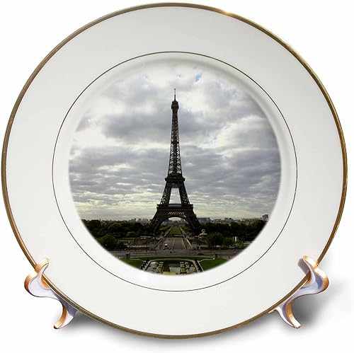 Miniatura 1 de 3dRose cp_38320_1 La Torre Eiffel en un día nublado en un plato único de porcelana de París, 8 pulgadas