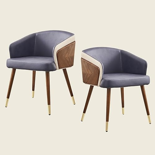 Miniatura 74 de ARTPLAN Uphoolsted - Silla de comedor moderna de mediados de siglo, piel sintética con nogal, silla con brazo acentuado, silla de estar con pies de