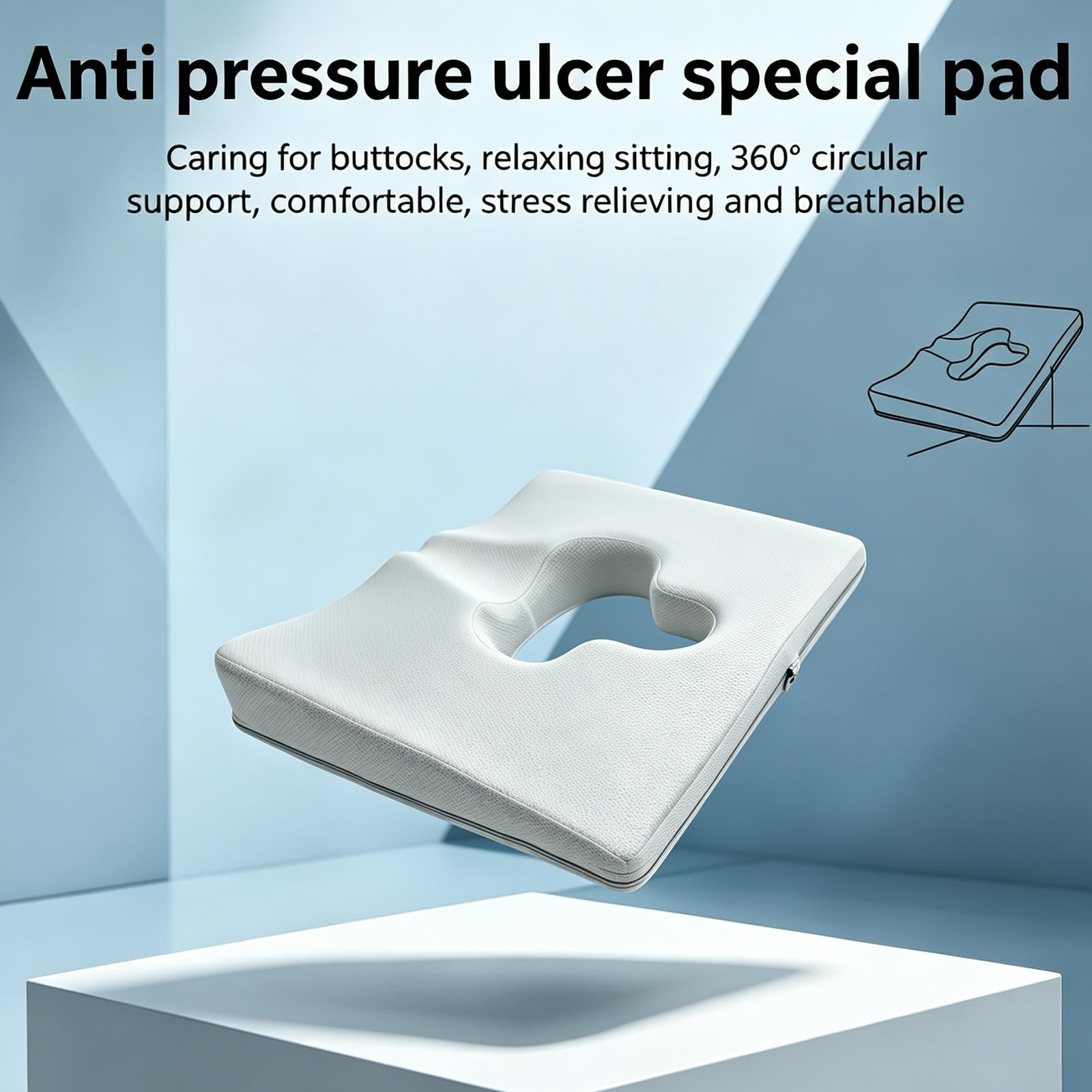 Cuscino Antidecubito, Cuscino per Seduta Emorroidario per Dolore Al Coccige Cuscino per Seduta in Memory Foam con Rivestimento in Tessuto per Persone Costrette A Letto e Lunghi Periodi Seduti