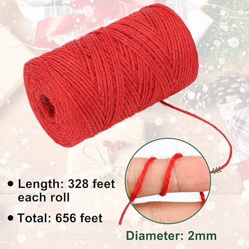 Miniatura 2 de Tenn Well Cordel de yute rojo y verde, 328 pies x 2 rollos de cuerda de Navidad de 0.079 pulgadas para envoltura de regalos, decoraciones de