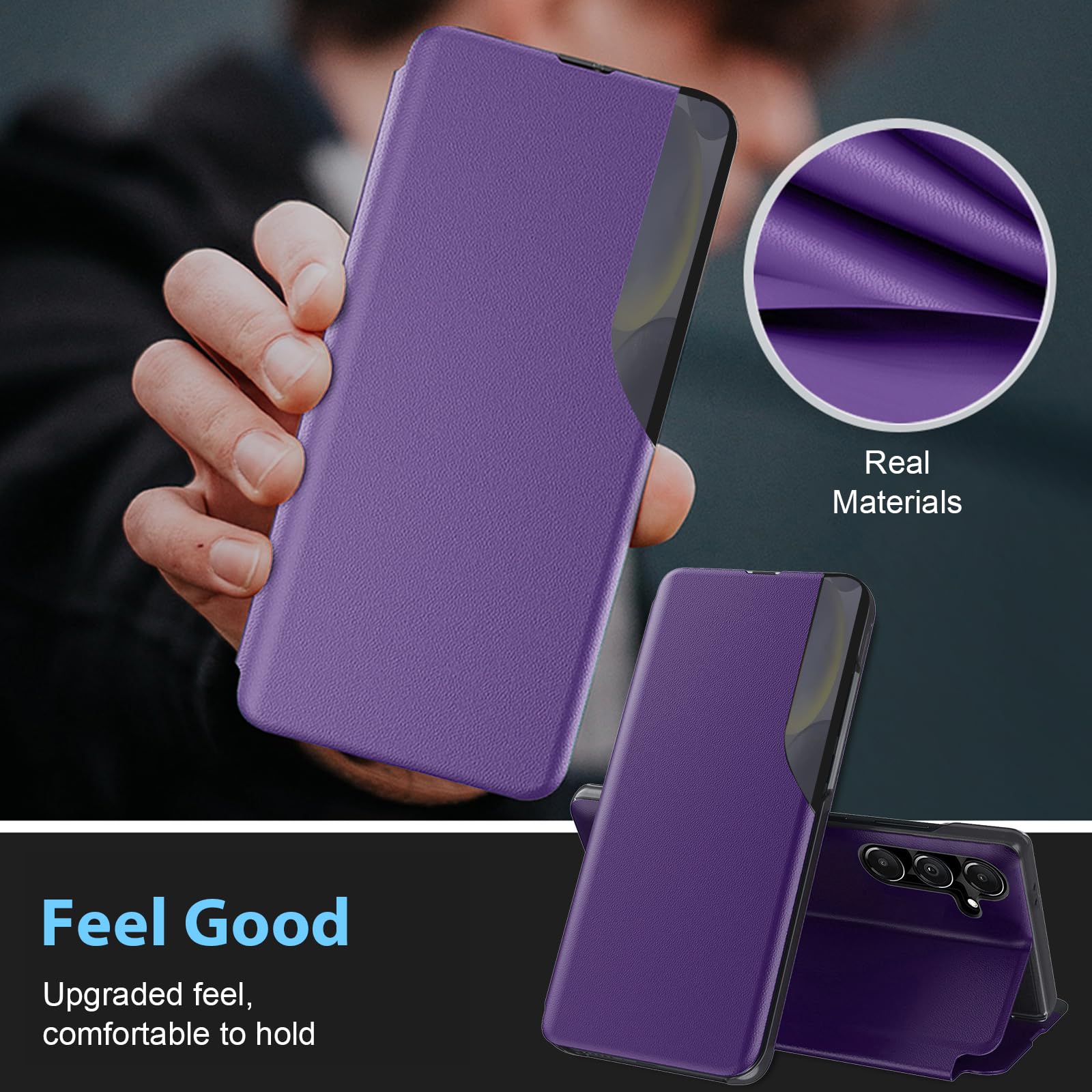 Carcasa S25 para Samsung Galaxy S25 de piel transparente con tapa fina, funda para Galaxy S25, carcasa 360 antigolpes, antigolpes, antiarañazos, con función atril para Samsung S25 Case (violeta)