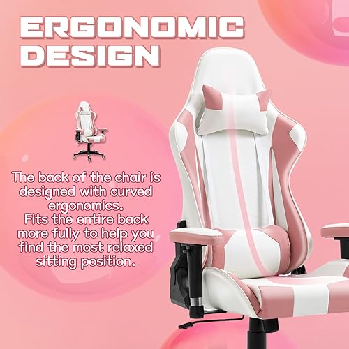 Miniatura 53 de ECOTOUGE - Silla para juegos de PC con reposacabezas y almohada lumbar, silla ergonómica de escritorio de oficina de carreras de piel sintética