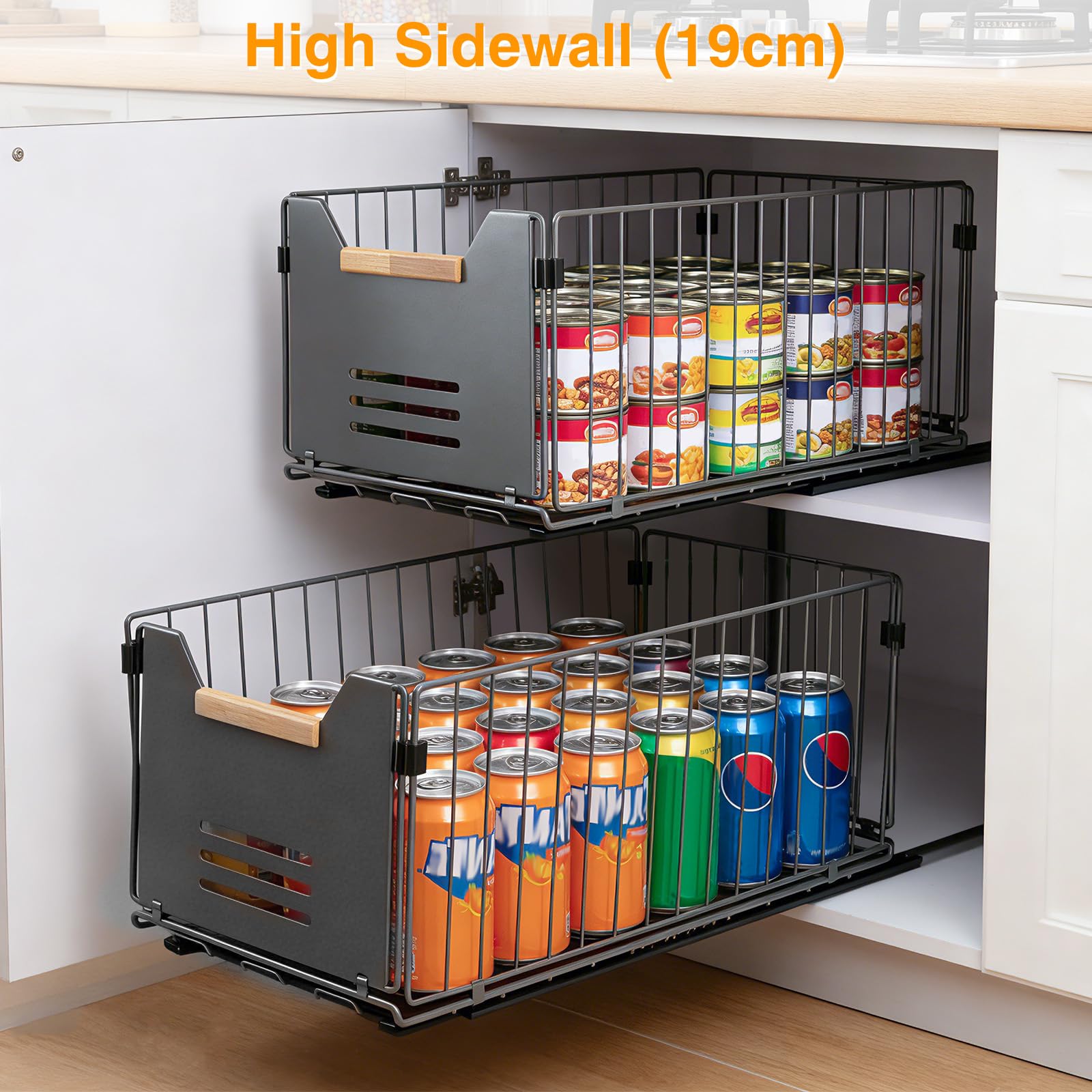 AiQInu Lot de 2 Tiroirs Coulissants Extensibles, Organisateur de Placard Sans Perçage, Rails pour Tiroir de Cuisine, Silencieux pour Rangement Cuisine, Salle de Bain, Installation Facile, 37.5x24.5x19