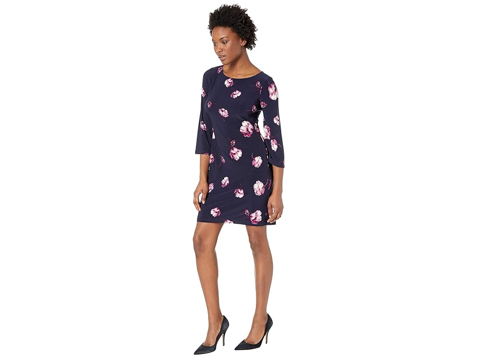 

LAUREN Ralph Lauren Petite Bazzy B758 Ombra Floral Day Dress (Lighthouse Navy/Purple/Multi) Women's Dress, Blue