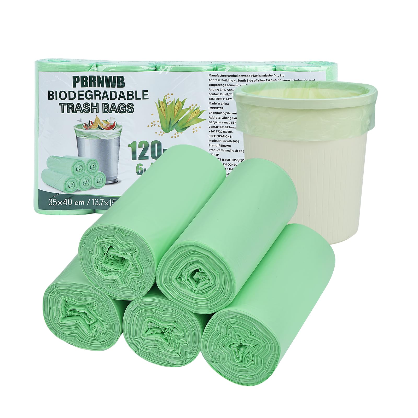 Compost Bin Bags 3L-6L Food Waste Bags,Biodegradable Small Bin Liners 120 Counts,Green Trash Bags