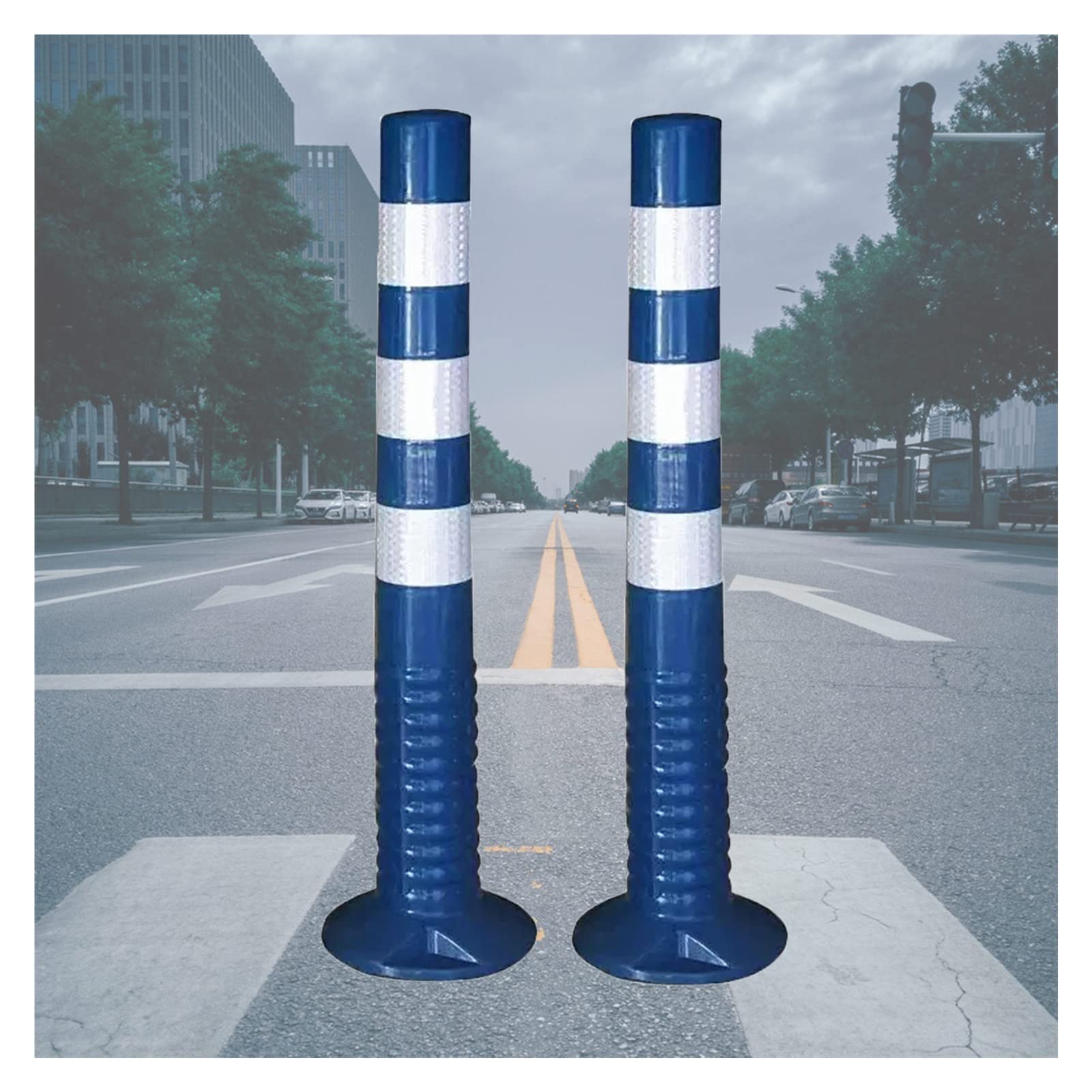 Generico Pali di delimitazione in plastica da 76 cm (30") - Confezione da 2 Coni di Sicurezza Stradale da Pavimento con collari Riflettenti per la Protezione del parcheggio del vialetto - Colore Blu