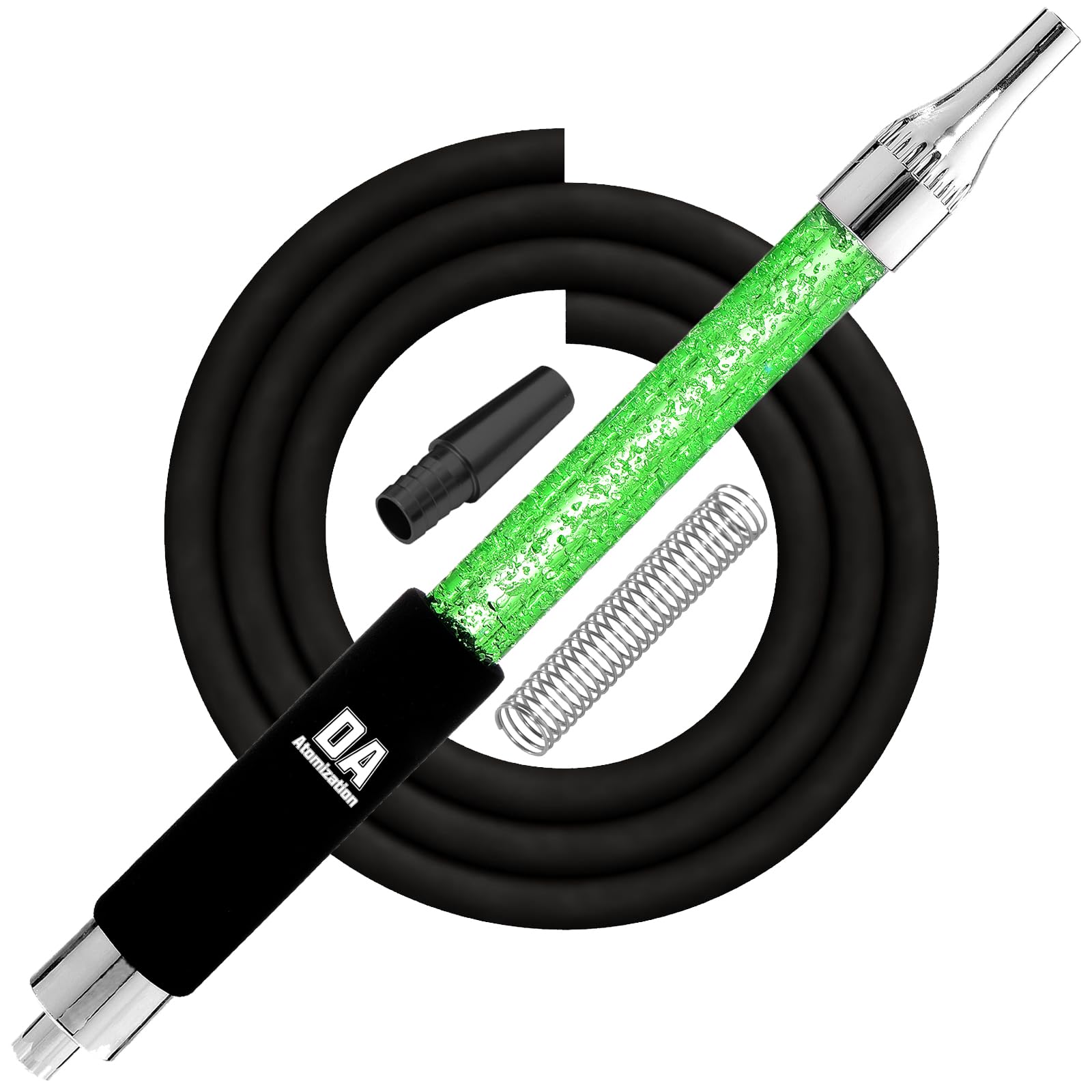 Premium Rainbow Silicone Hookah Hose - 62" Long Hose with Cooling Aluminum Handle &amp; Spring Flex Prevention (Green)