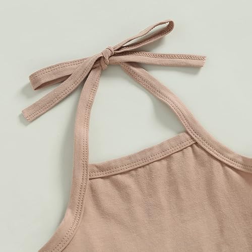Miniatura 4 de TheFound Traje de verano para bebé niña pequeña, parte superior con cuello halter, pantalones acampanados, 2 piezas, ropa para recién nacidos