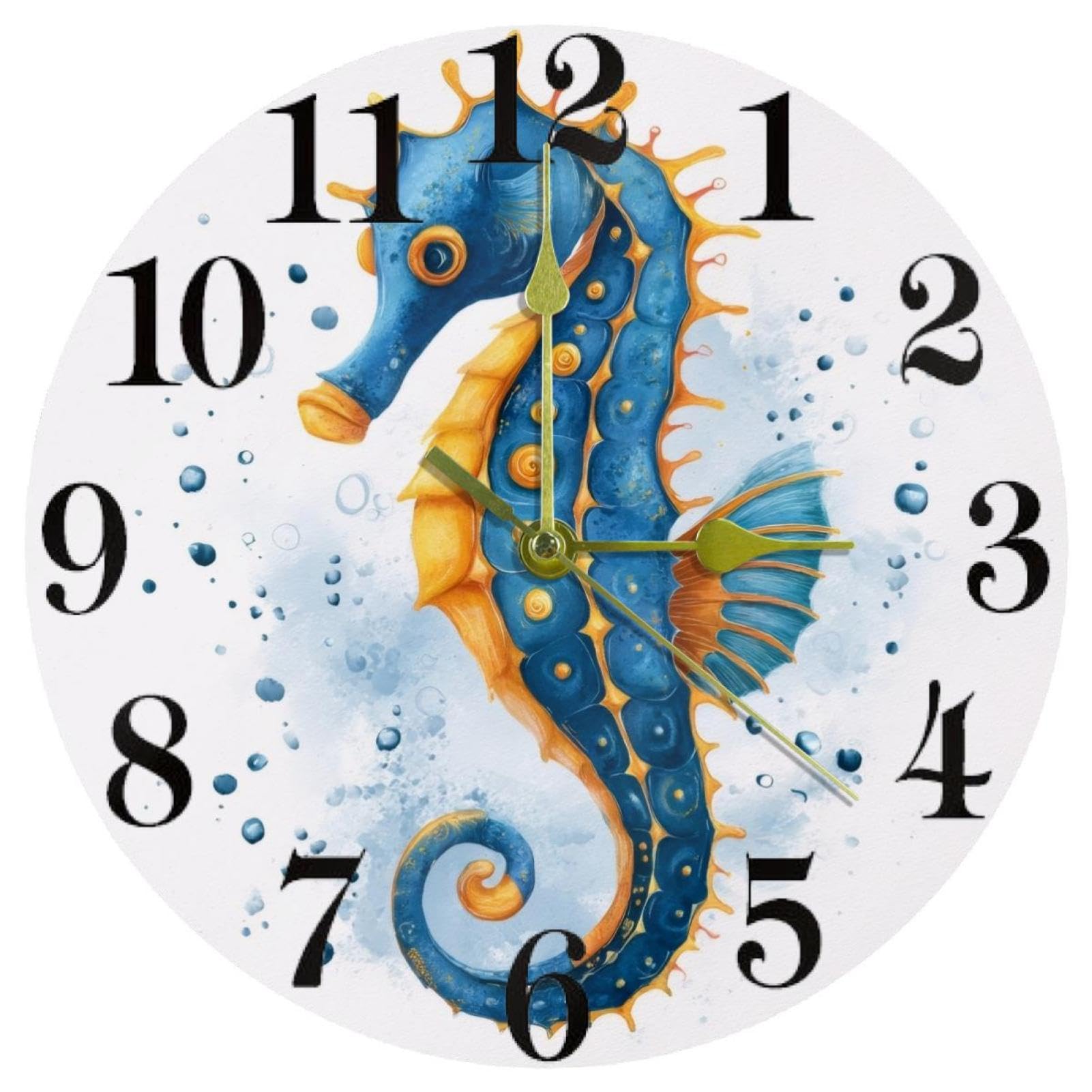 Horloge murale hippocampe à quartz sans bruit pour salon bureau et décoration de maison