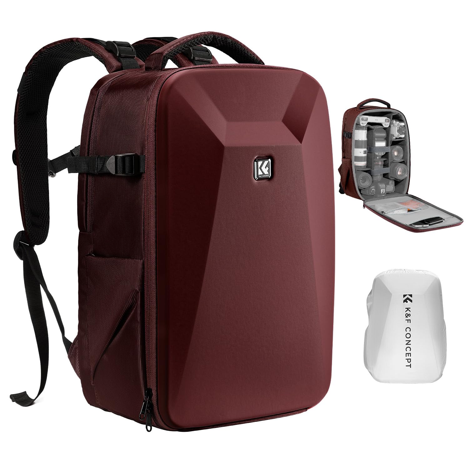 K&F CONCEPT Camera Backpack,Hardshell DSLR Photography Camera Bag with 15-15.6 Inch Laptop Compartment Waterproof Camera Case Compatible for Canon/Nikon/Sony/DJI Mavic Drone (Red)
