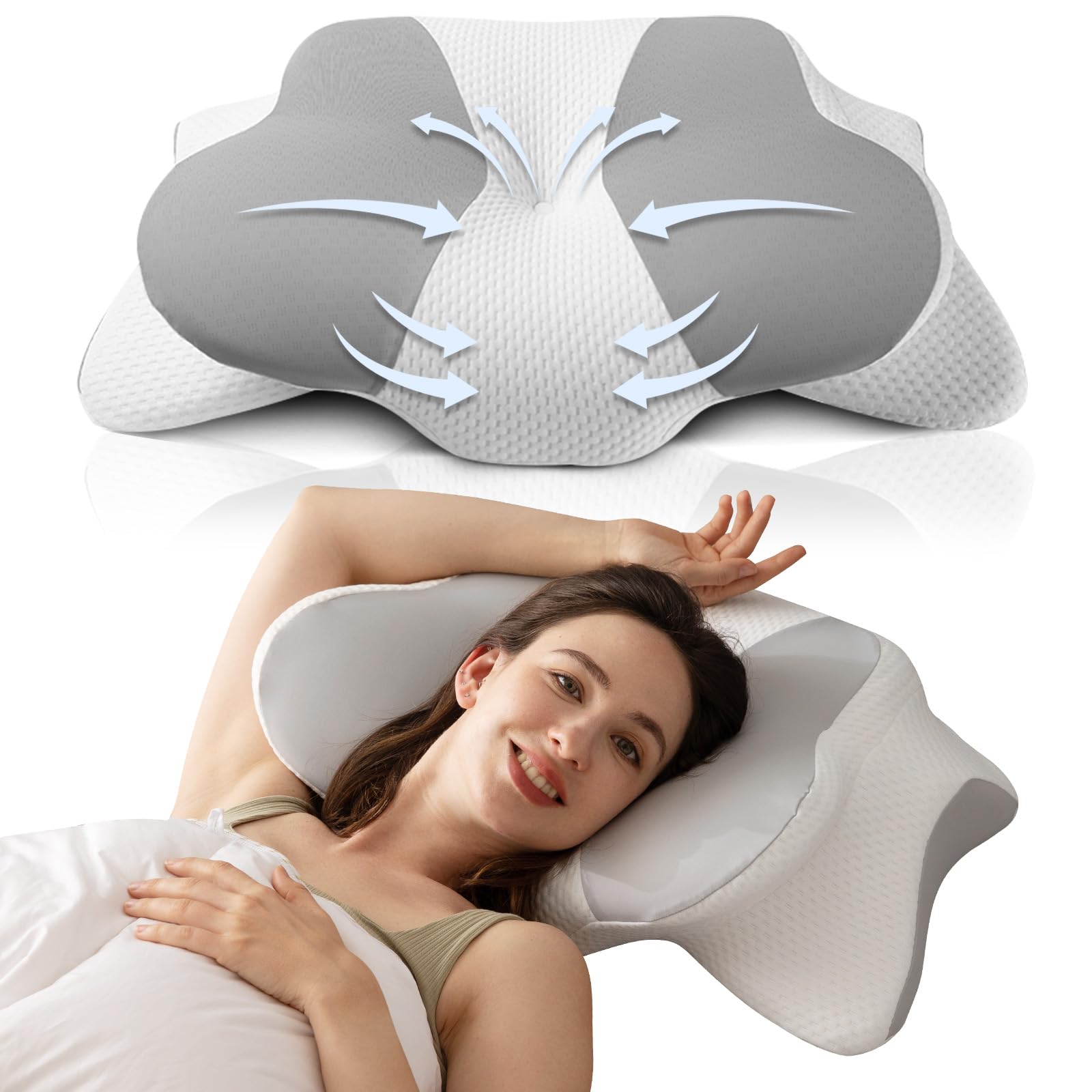 Uniency Orthopädisches Kissen mit Memory Foam Antischnarchkissen Nackenstützkissen Ergonomisches Kopfkissen Schlafkissen für Seitenschläfer, Rückenschläfer&Bauchschläfer (Grau)