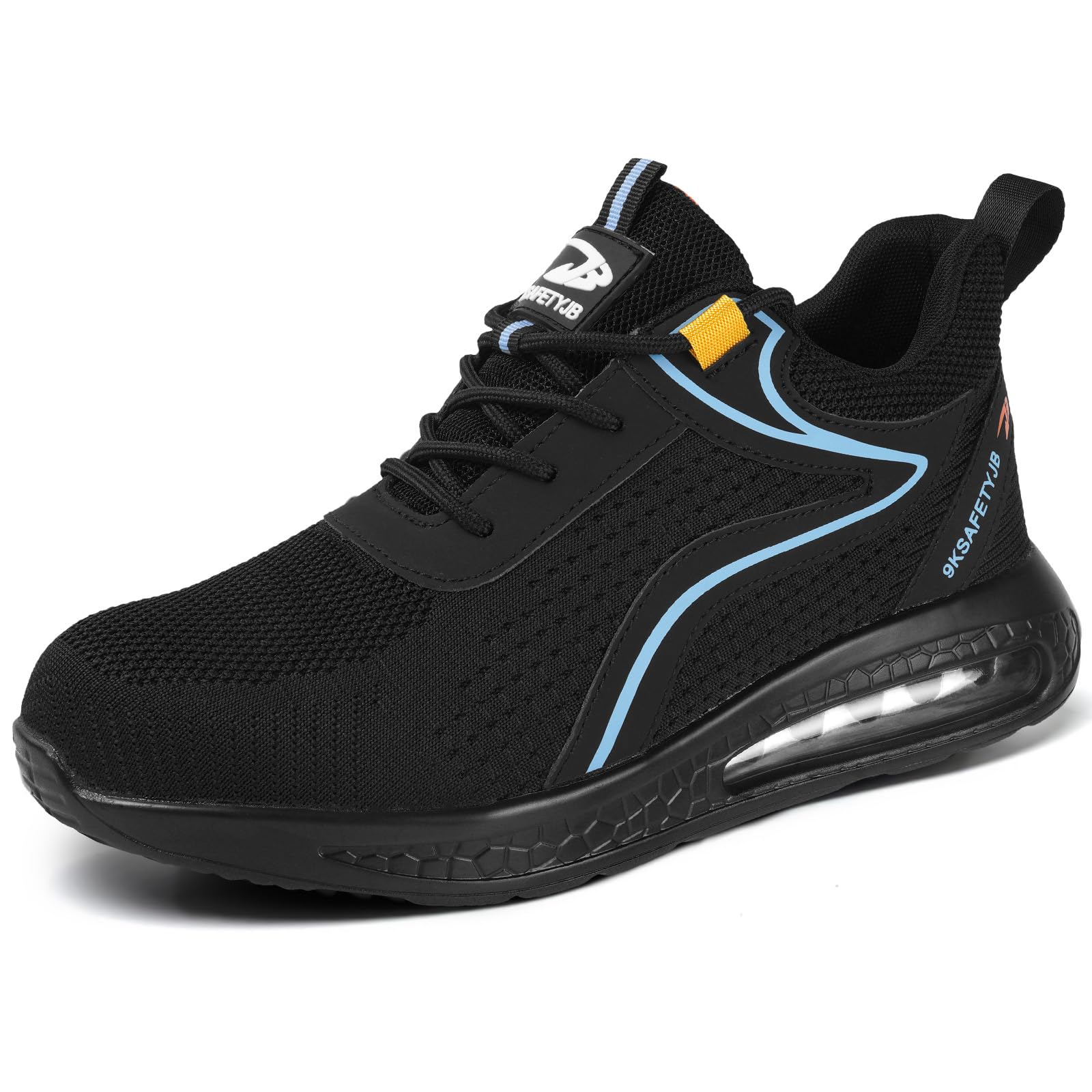 OFFCUP Męskie buty ochronne, buty ochronne, buty robocze ze stalowym noskiem, lekkie, wygodne buty ochronne, buty robocze, trampki przemysłowe, z poduszką powietrzną, czarne