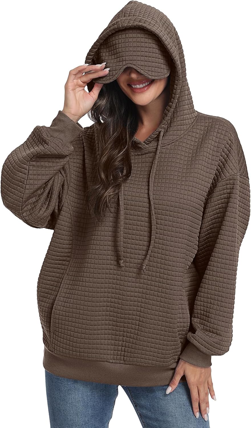 SeSe Code Hoodie With Eye Mask Waffle Hooded Sweatshirts Womens Travel Airplane Sleep Hoodies Mens Oversized Pullover - Image 4