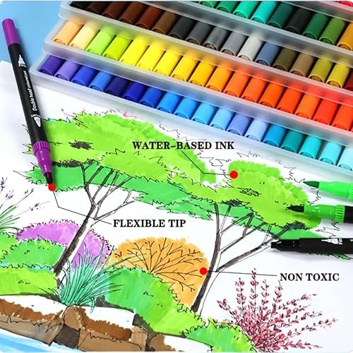 Miniatura 6 de NextG Artz - Rotuladores de doble punta, 120 colores brillantes únicos, punta fina y punta de pincel para amantes del arte, libro de dibujo para