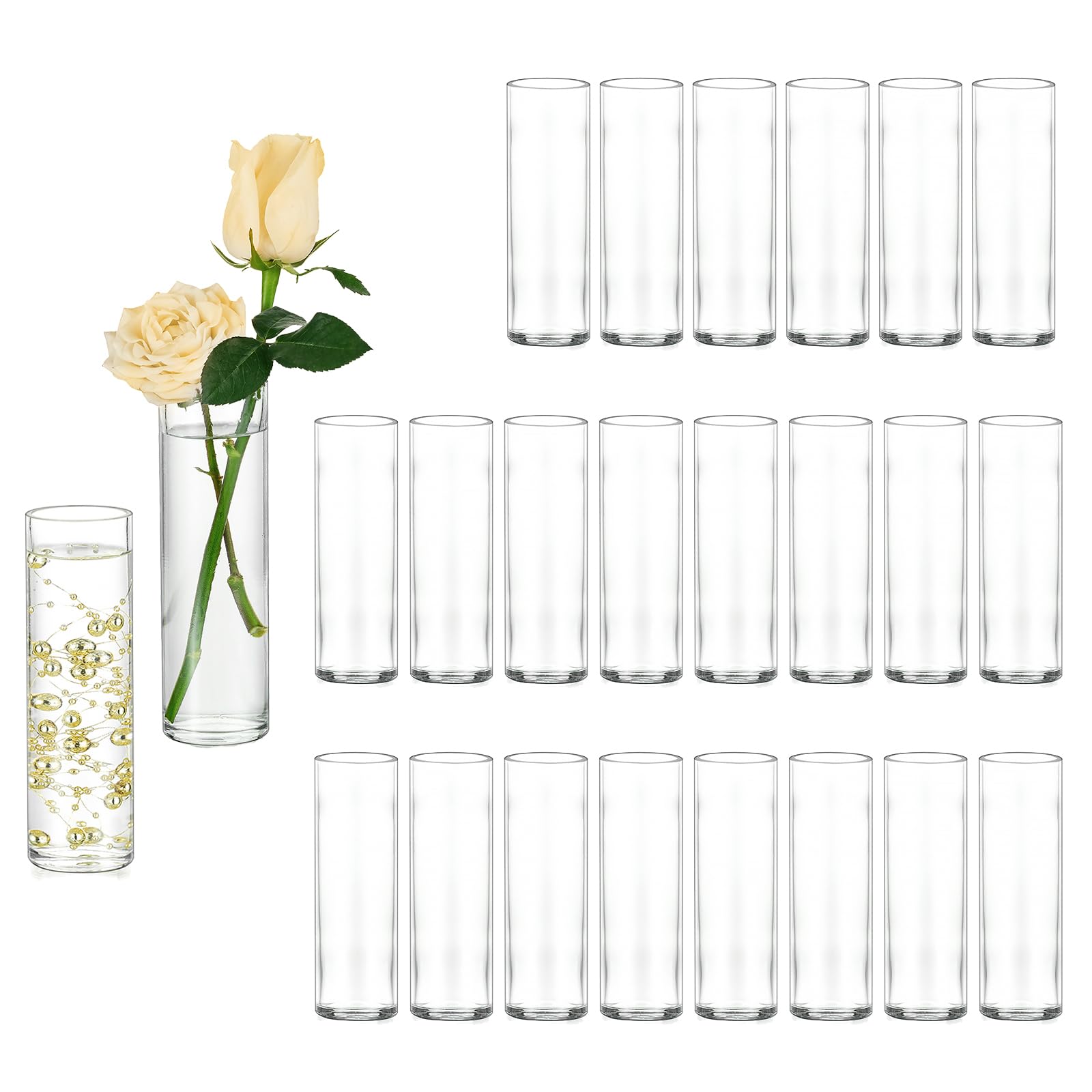 Hewory 24 piccoli vasi per decorazione da tavolo per matrimoni: set di piccoli vasi di vetro per decorazioni di nozze – 15 cm vaso di vetro cilindro piccolo vaso per fiori per feste nuziali baby