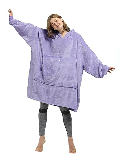 Catalonia Oversized Blanket Hoodie Sweatshirt, Fleece Pullover with Large Front Pocket, for Adults Men Women - One Size - Lavender / Fleece