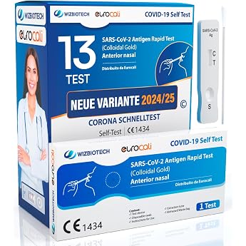 13 x Corona Quick Test Variant 2025 Test Covid-19 Self-Test Nasal Antigen Test for SARS-CoV-2 for Home Use - 13 Pieces Individually Packed