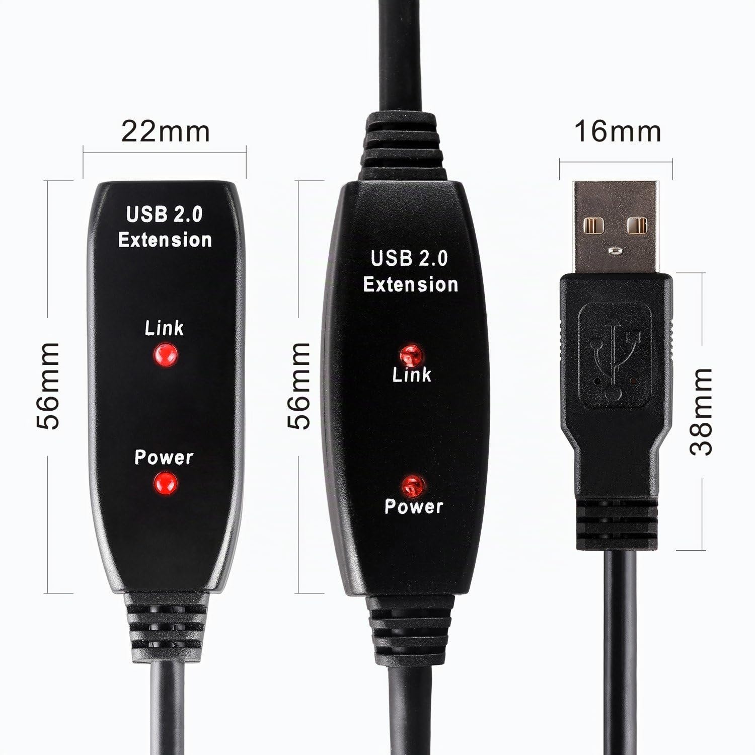 Cable alargador USB de 5 m, 10 m, 15 m ó 20 m. USB 2.0, repetidor activo, con conectores macho a hembra, cables largos con amplificador de señal (20m)