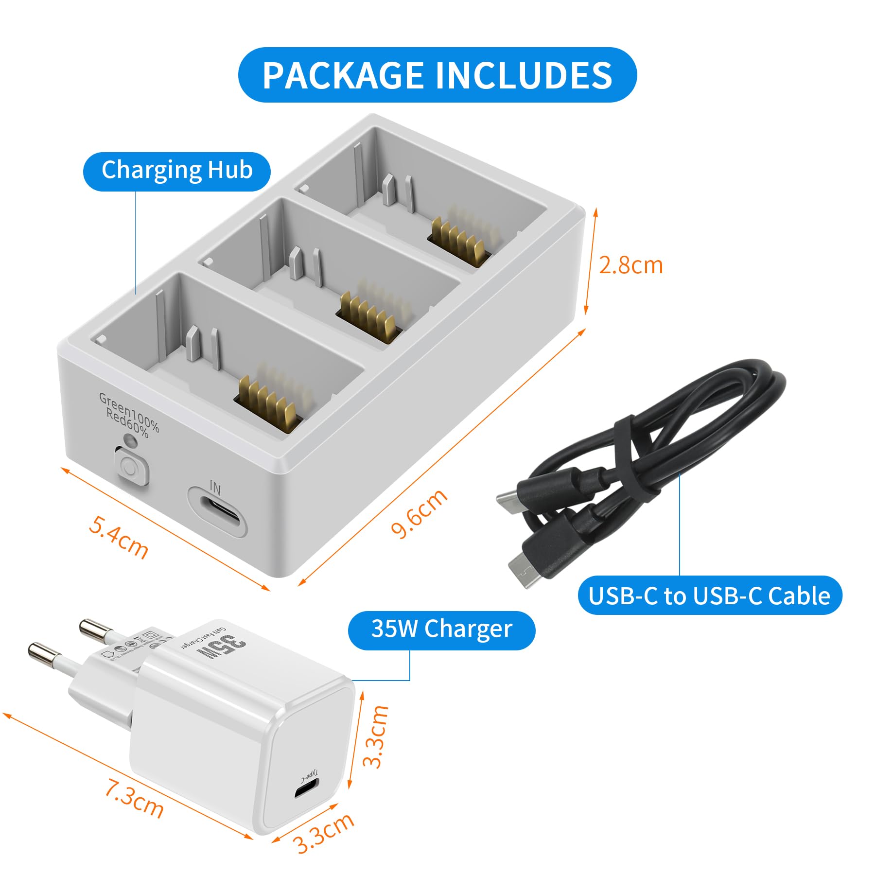 Chargeur de Batterie avec Chargeur USB-C 35W pour DJI Mini 3,Mini 3 Pro Drone, Station de charge,Charger Hub Accessoires