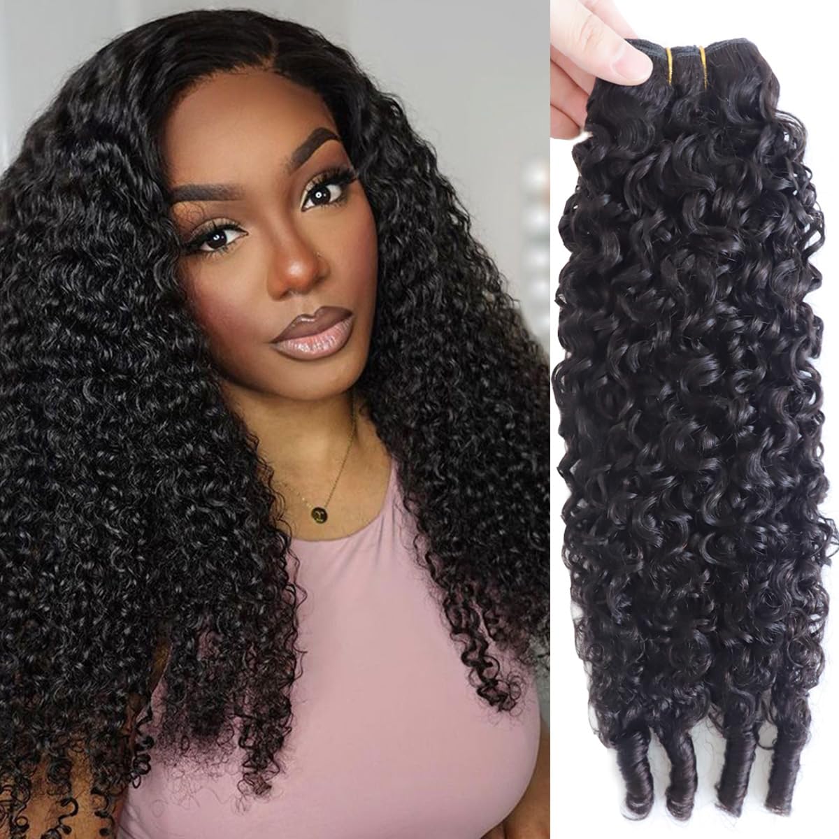 Burmese Curly Bundles Human Hair 18 20 22 Inches 100% Unprocessed Quick Weave 3c4a Water Wave with Spiral Curly End Real Human Hair Extensions Natural Black