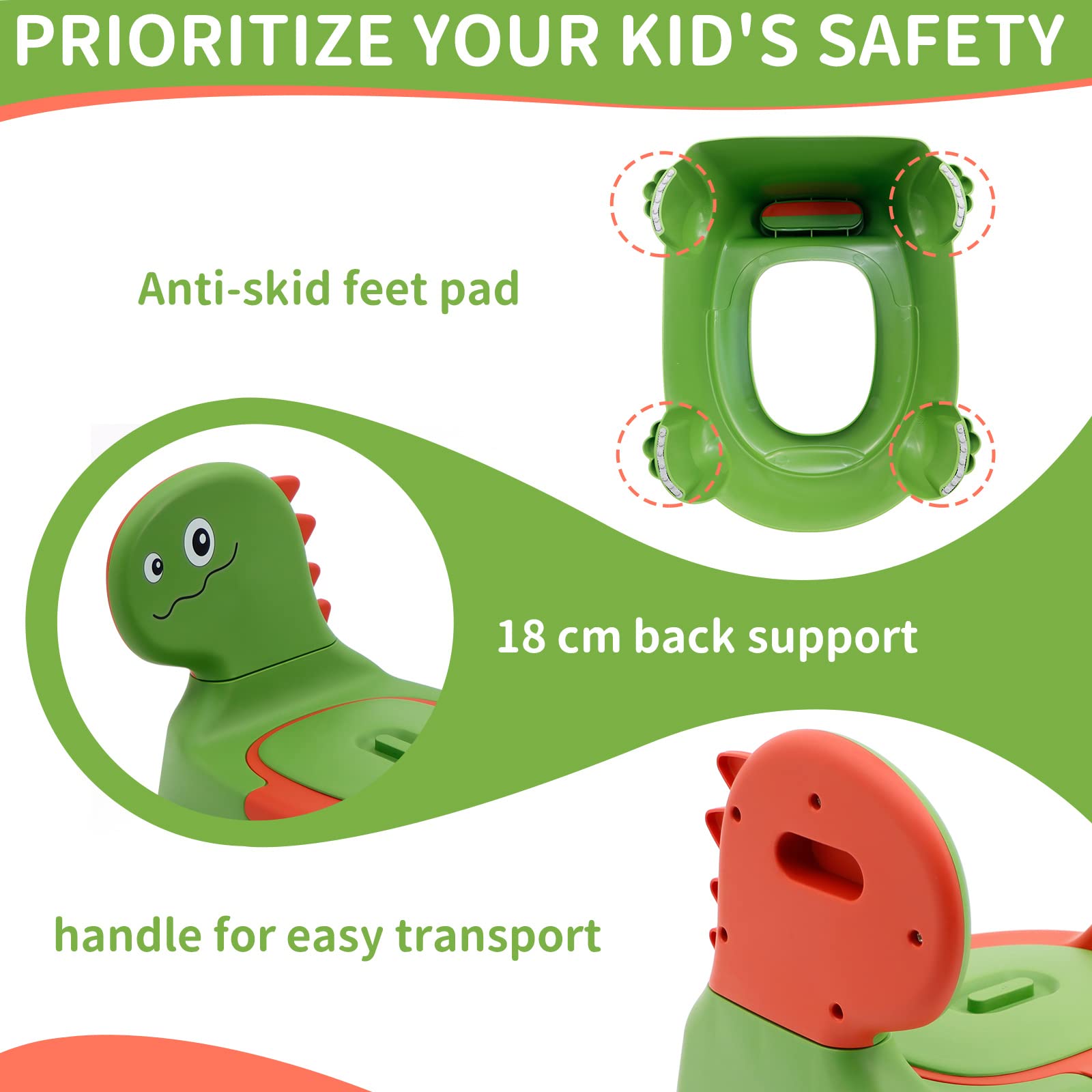 Vasino Bambini Vasetto per Bambini Wc, Toilette per Bambini a Tema Dinosauri, Vasino Portatile per Bambini da 1 a 6 Anni, Vasini Sedile con Coperchio Comodo Cassetto Vasino Mobile, Verde