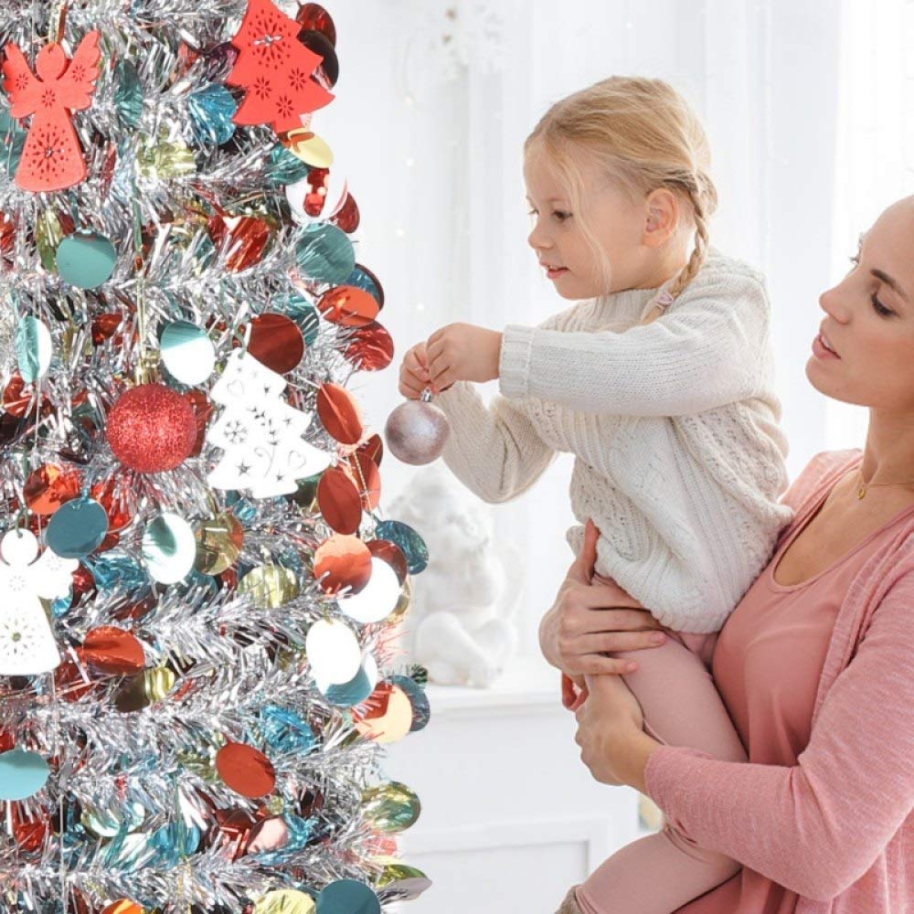 décoration de Noël Arbre de Noël à Paillettes Bricolage 1.5M / Arbre de Noël Artificiel en Fil métallique Pliable Pop-up/Arbre de décoration de Noël avec Support, SC, C