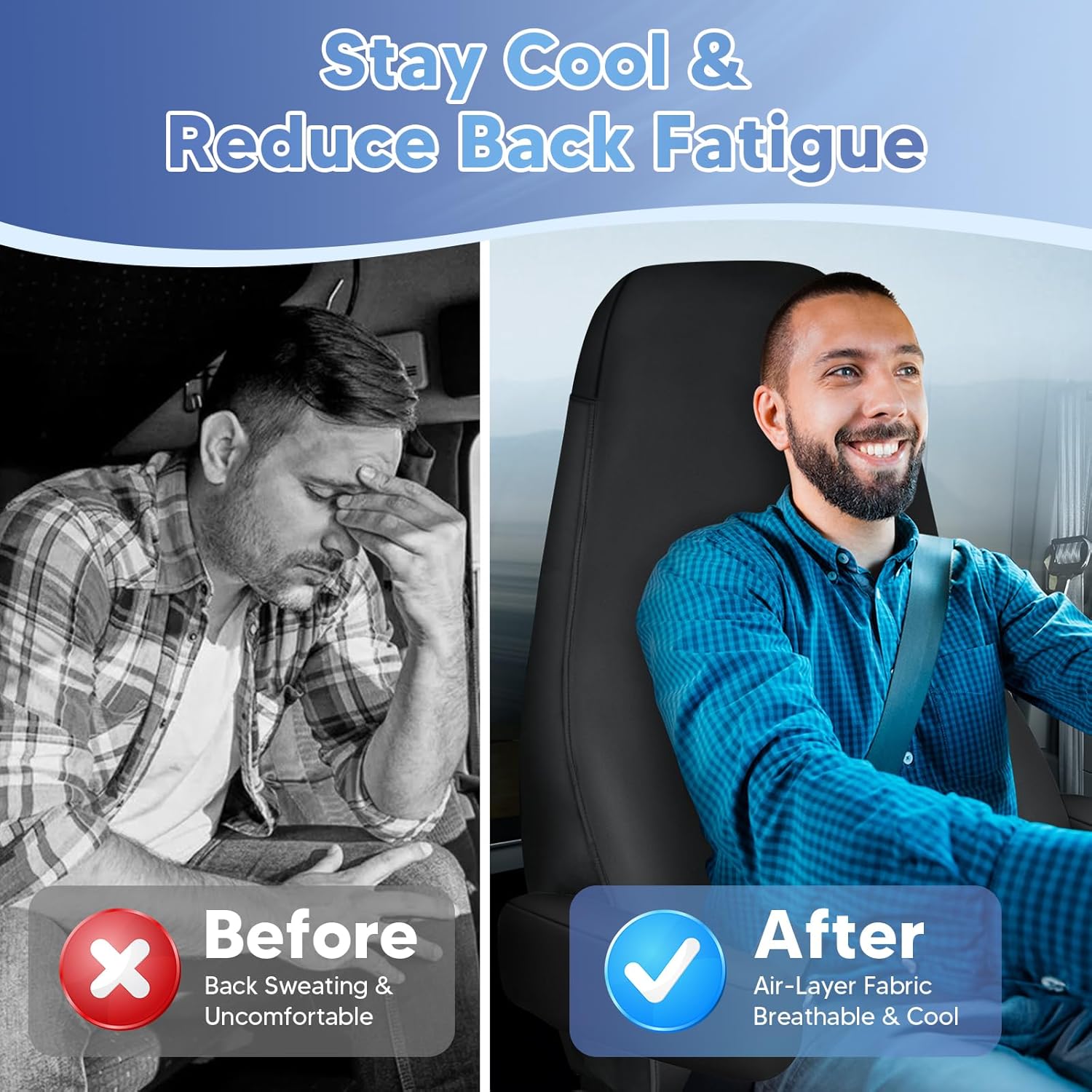 Mixsuper Semi Truck Seat Covers for Freightliner Cascadia 125 116 125, 2022-2026 Cascadia Seat Covers Full 6-Piece Set with Armrest Cover and Integrated Headrest, Silicone Bottom Cascadia Accessories