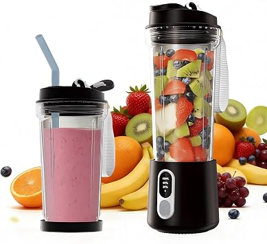 Portable Blender for Smoothies Electric Juicer - Freshly Juices Milk shakes and Baby food Small Portable Blender with 300W Motor Mini Mixer with Extra Lid Suitable for Outdoor Sports Travel