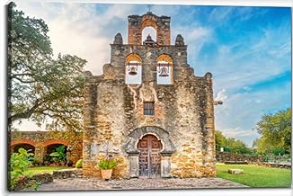 Mission Espada UNESCO World Heritage Site San Antonio Texas Canvas Wall Art Decor Paintings Pictures for Bedroom Wall Decor Above Bed Living Room Wall Decoration Bathroom Office Artwork
