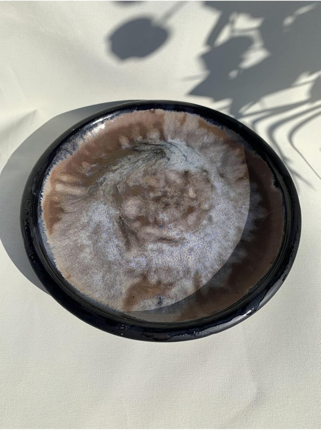 SODEF Decorative Plate Artistic Beige Matte Black Ceramic 10-Inch Modern Round Serving Dish for Home Decor Display - Artistic Beige Matte Black