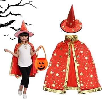 Déguisement Sorcier/Sorcière Halloween Enfant - Cape, Chapeau Et Sac Citrouille - 3 Pièces