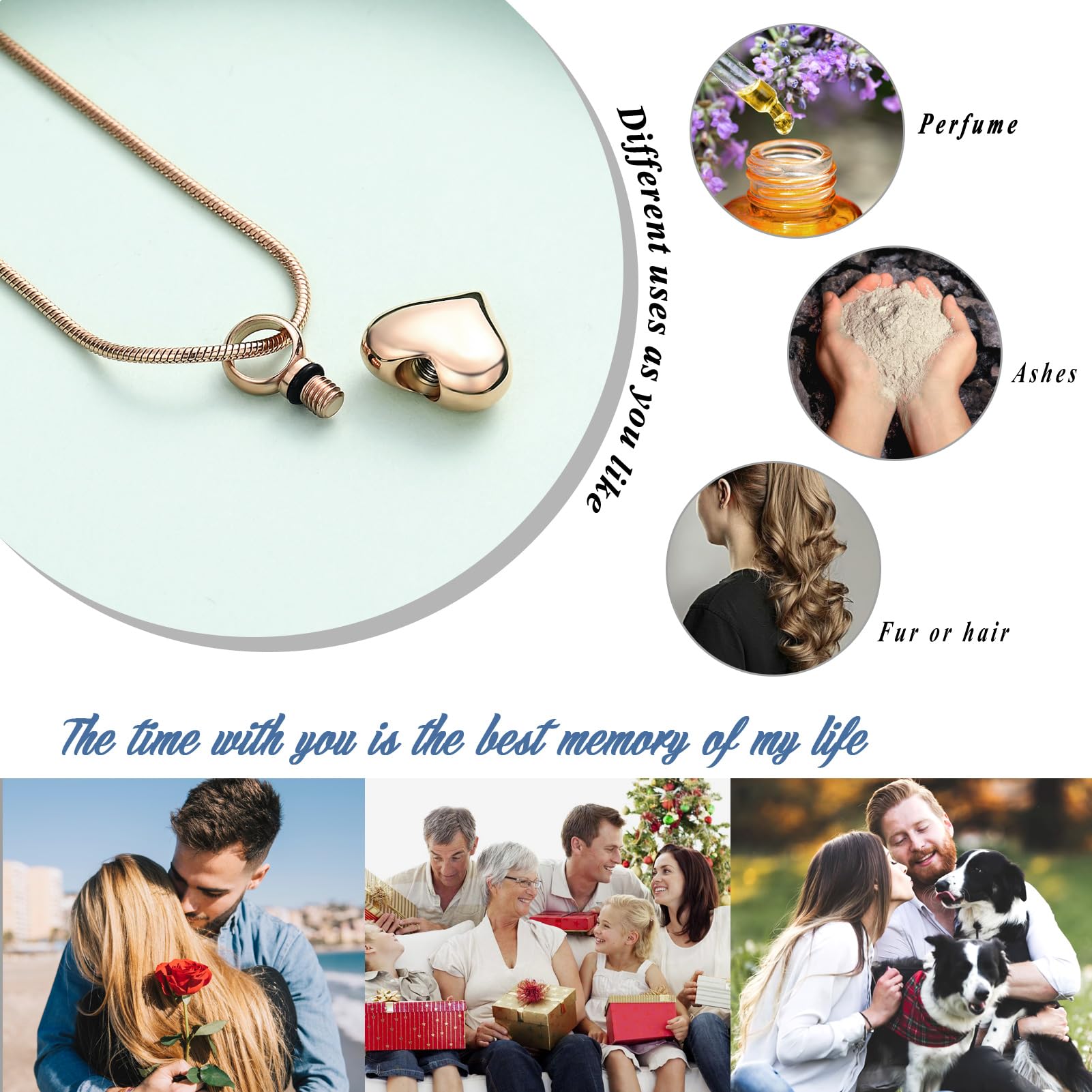 VCCWYQK Mini Heart Cremation Urn Necklace for Ashes Stainless Steel Memorial Ashes Pendant Keepsake Jewelry for Women Men (B) - Image 3