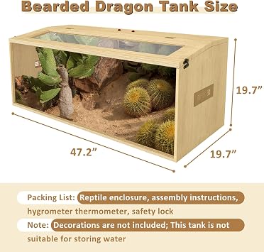 80 Gallon Reptile Terrarium, Large Snake Enclosure, Lizard and Leopard Gecko Tank With Openable Roof Door, Lockable Bearded Dragon Enclosure (Wooden, 48 L x 20 W x 20 H)